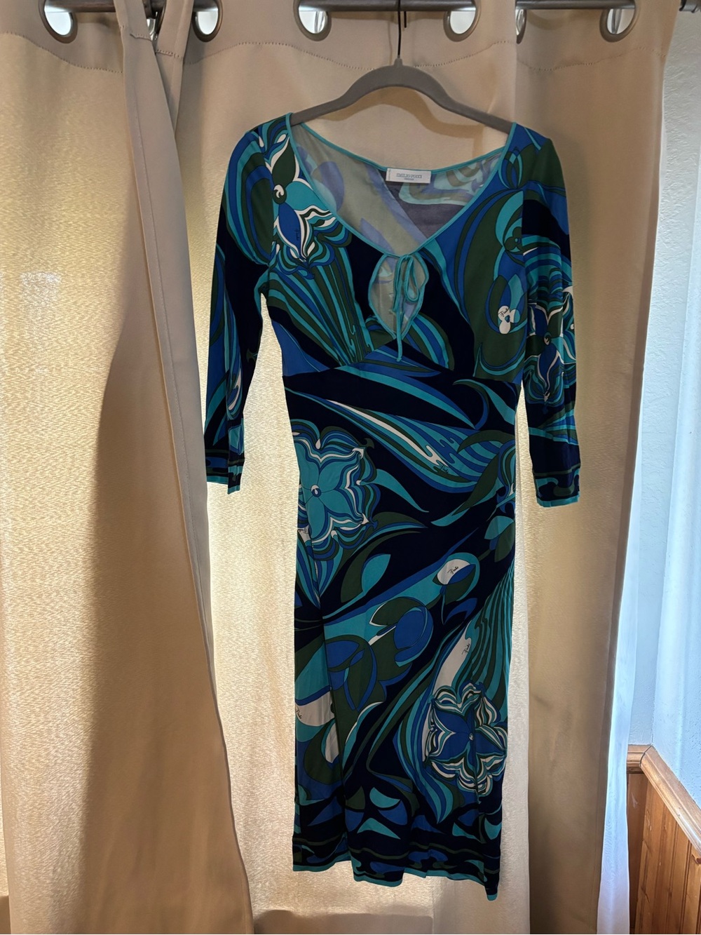 Pucci Blue & Green Floral Midi Dress US 8